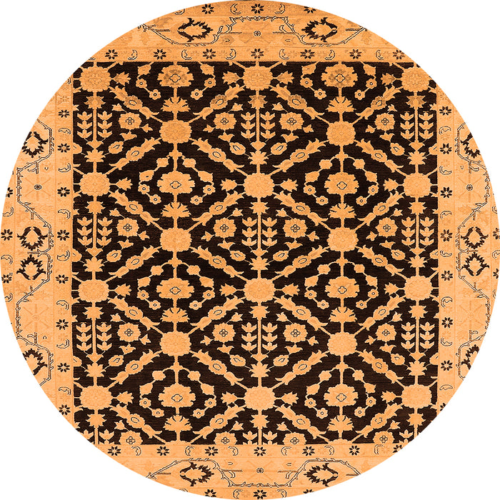Round Machine Washable Oriental Orange Traditional Area Rugs, wshurb791org
