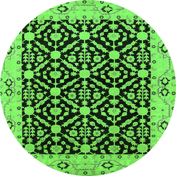 Round Machine Washable Oriental Green Traditional Area Rugs, wshurb791grn