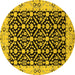 Round Machine Washable Oriental Yellow Traditional Rug, wshurb791yw