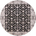 Round Machine Washable Industrial Modern Western Charcoal Gray Rug, wshurb791