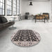 Round Mid-Century Modern Charcoal Gray Oriental Rug in a Office, urb791