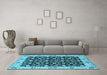 Machine Washable Oriental Light Blue Traditional Rug in a Living Room, wshurb791lblu