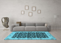 Machine Washable Oriental Light Blue Traditional Rug in a Living Room, wshurb791lblu