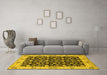 Machine Washable Oriental Yellow Traditional Rug in a Living Room, wshurb791yw