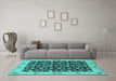 Machine Washable Oriental Turquoise Traditional Area Rugs in a Living Room,, wshurb791turq