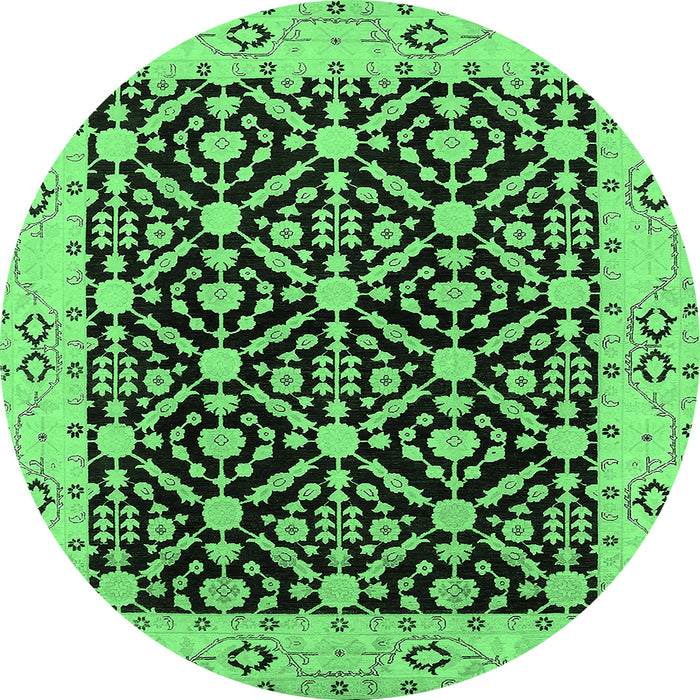 Round Machine Washable Oriental Emerald Green Traditional Area Rugs, wshurb791emgrn