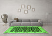 Machine Washable Oriental Green Traditional Area Rugs in a Living Room,, wshurb791grn