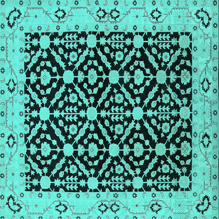Square Machine Washable Oriental Turquoise Traditional Area Rugs, wshurb791turq