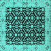 Square Machine Washable Oriental Turquoise Traditional Area Rugs, wshurb791turq