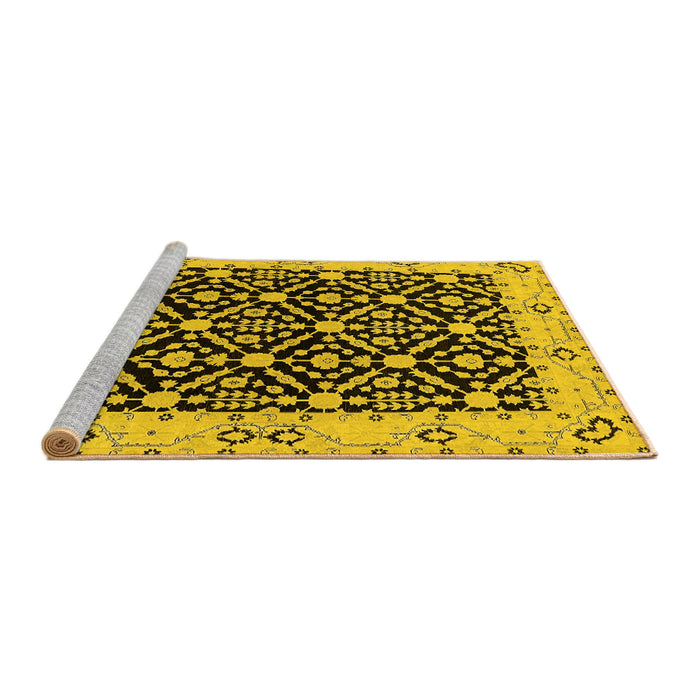 Sideview of Machine Washable Oriental Yellow Traditional Rug, wshurb791yw