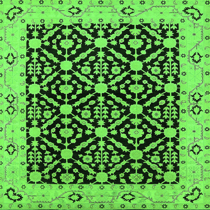 Square Machine Washable Oriental Green Traditional Area Rugs, wshurb791grn