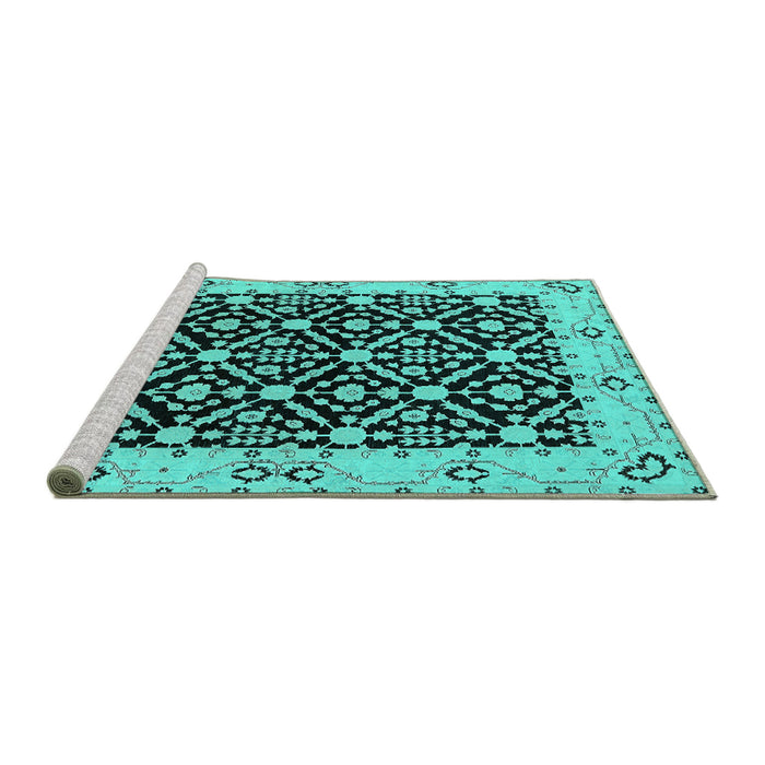 Sideview of Machine Washable Oriental Turquoise Traditional Area Rugs, wshurb791turq