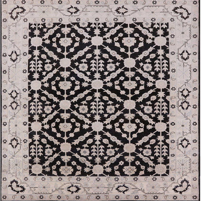 Square Mid-Century Modern Charcoal Gray Oriental Rug, urb791