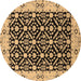 Round Machine Washable Oriental Brown Traditional Rug, wshurb791brn