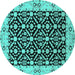 Round Machine Washable Oriental Turquoise Traditional Area Rugs, wshurb791turq