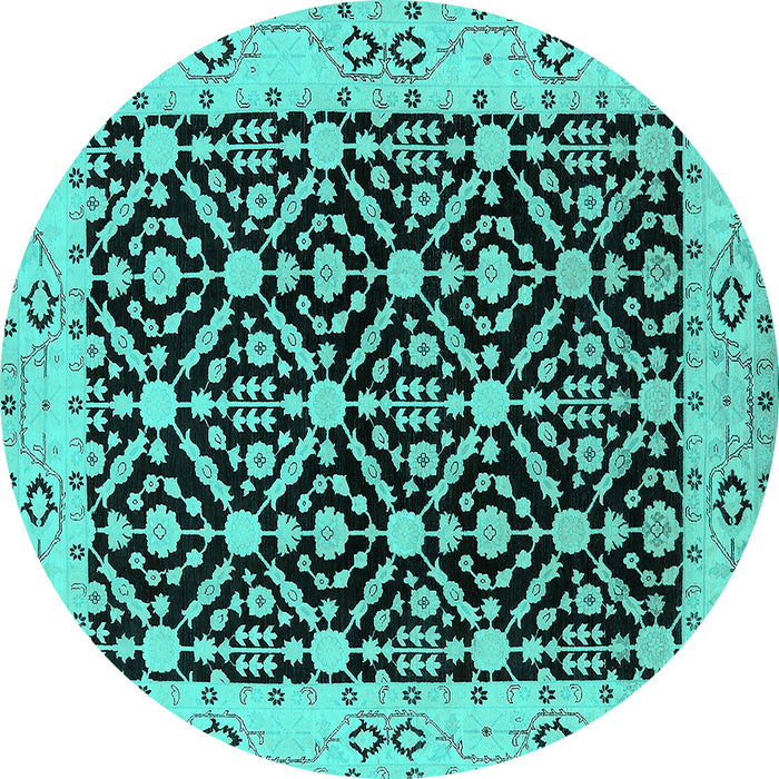 Round Oriental Turquoise Traditional Rug, urb791turq