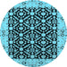 Round Machine Washable Oriental Light Blue Traditional Rug, wshurb791lblu