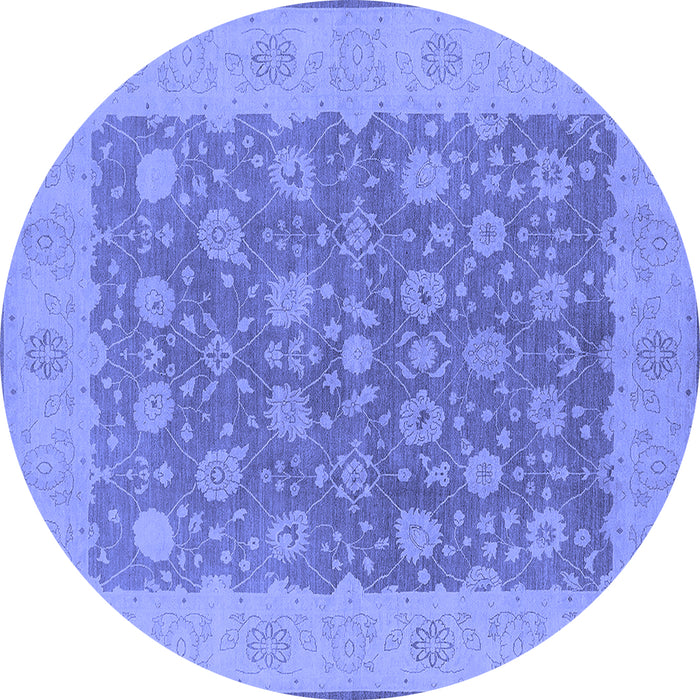 Round Machine Washable Oriental Blue Traditional Rug, wshurb792blu