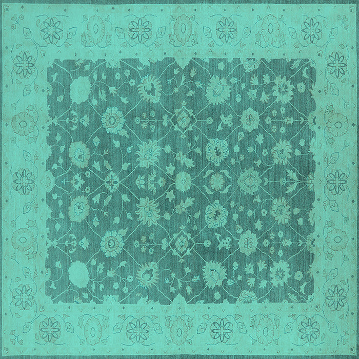 Square Machine Washable Oriental Turquoise Traditional Area Rugs, wshurb792turq