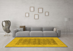 Machine Washable Oriental Yellow Traditional Rug in a Living Room, wshurb792yw