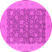 Round Machine Washable Oriental Pink Traditional Rug, wshurb792pnk
