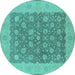 Round Oriental Turquoise Traditional Rug, urb792turq