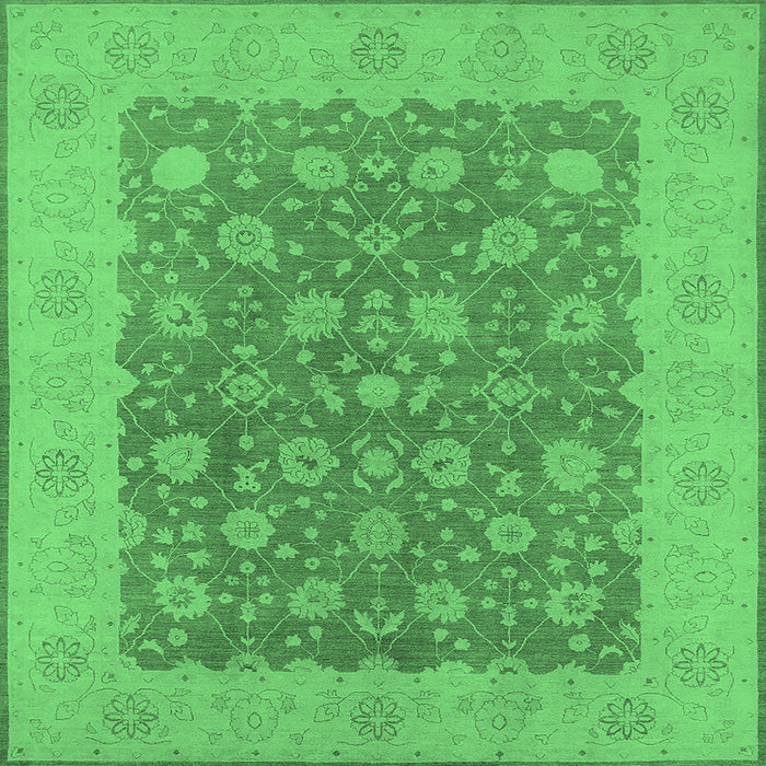 Square Machine Washable Oriental Emerald Green Traditional Area Rugs, wshurb792emgrn