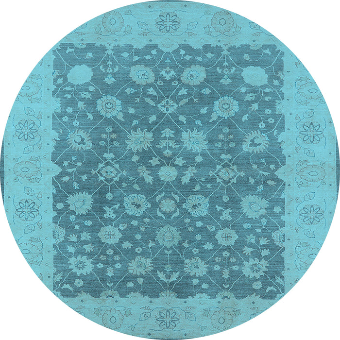 Round Machine Washable Oriental Light Blue Traditional Rug, wshurb792lblu