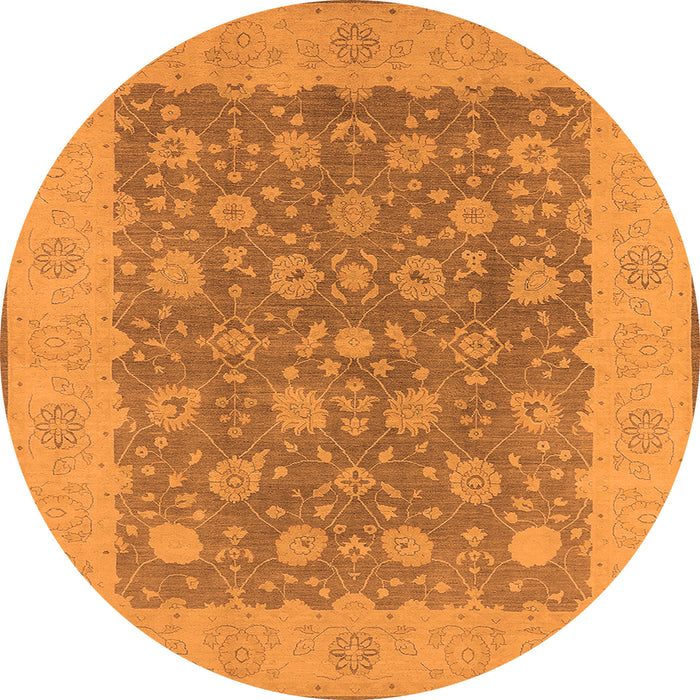 Round Machine Washable Oriental Orange Traditional Area Rugs, wshurb792org