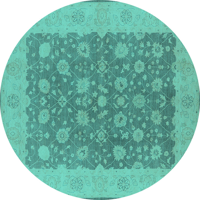 Round Machine Washable Oriental Turquoise Traditional Area Rugs, wshurb792turq