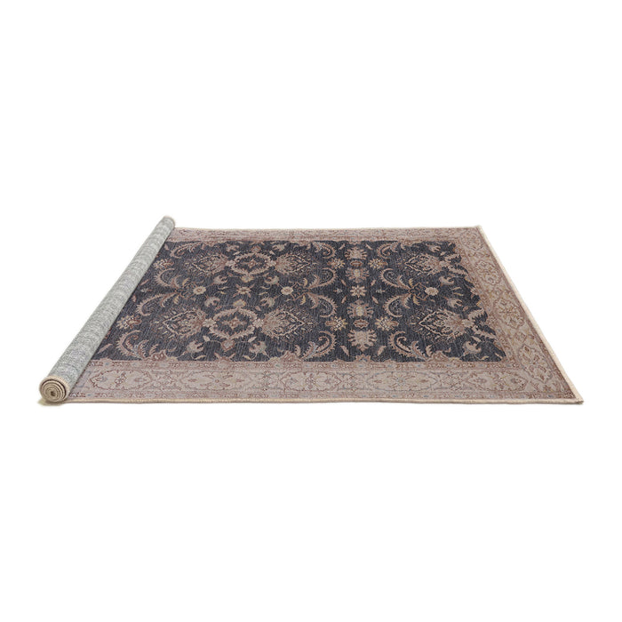 Sideview of Machine Washable Industrial Modern Khaki Rose Pink Rug, wshurb793