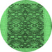 Round Machine Washable Oriental Emerald Green Traditional Area Rugs, wshurb793emgrn