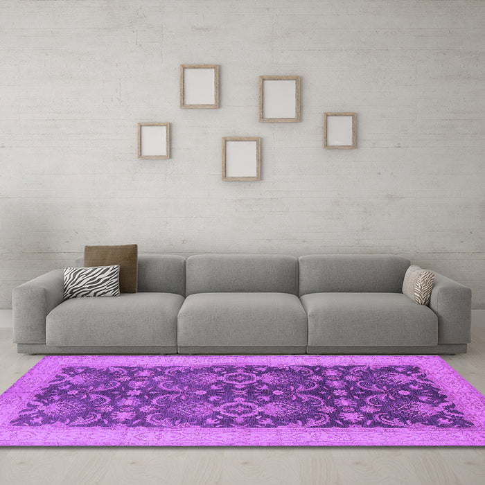 Machine Washable Oriental Purple Traditional Area Rugs in a Living Room, wshurb793pur