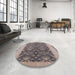 Round Mid-Century Modern Khaki Rose Pink Oriental Rug in a Office, urb793