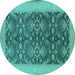 Round Oriental Turquoise Traditional Rug, urb793turq