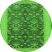 Round Machine Washable Oriental Green Traditional Area Rugs, wshurb793grn