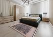 Mid-Century Modern Khaki Rose Pink Oriental Rug in a Bedroom, urb793