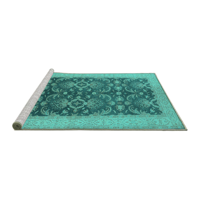 Sideview of Machine Washable Oriental Turquoise Traditional Area Rugs, wshurb793turq