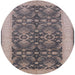 Round Machine Washable Industrial Modern Khaki Rose Pink Rug, wshurb793