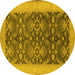 Round Machine Washable Oriental Yellow Traditional Rug, wshurb793yw