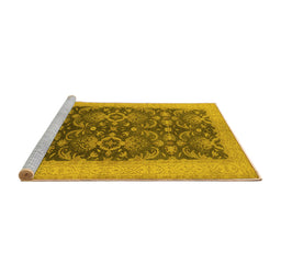 Sideview of Machine Washable Oriental Yellow Traditional Rug, wshurb793yw