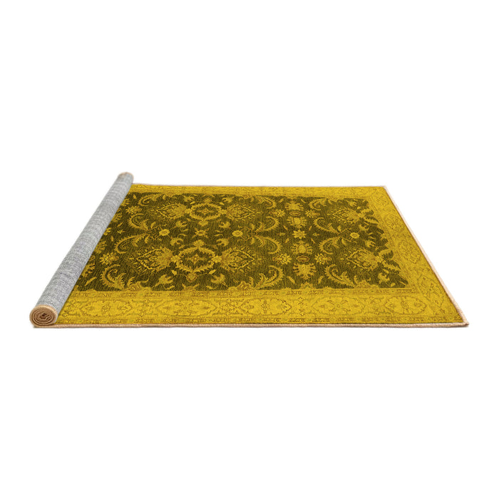 Sideview of Machine Washable Oriental Yellow Traditional Rug, wshurb793yw