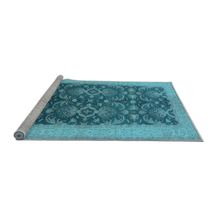 Sideview of Machine Washable Oriental Light Blue Traditional Rug, wshurb793lblu