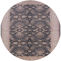 Round Mid-Century Modern Khaki Rose Pink Oriental Rug, urb793