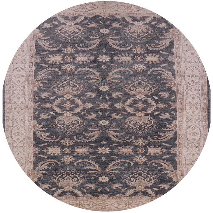 Round Mid-Century Modern Khaki Rose Pink Oriental Rug, urb793