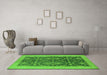 Machine Washable Oriental Green Traditional Area Rugs in a Living Room,, wshurb793grn