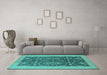 Machine Washable Oriental Turquoise Traditional Area Rugs in a Living Room,, wshurb793turq