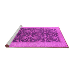 Sideview of Machine Washable Oriental Pink Traditional Rug, wshurb793pnk