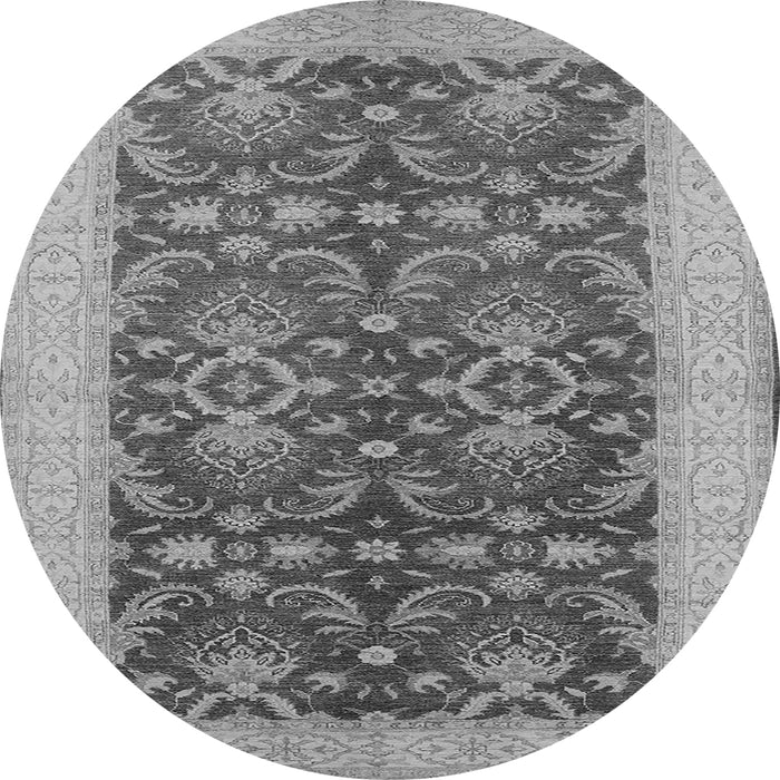 Round Machine Washable Oriental Gray Traditional Rug, wshurb793gry