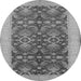 Round Machine Washable Oriental Gray Traditional Rug, wshurb793gry